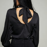 Carmen Mock Neck Satin Top - Black