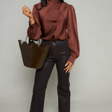 Carmen Mock Neck Satin Top - Rust