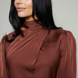 Carmen Mock Neck Satin Top - Rust