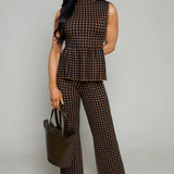 Dominique Houndstooth Knit Peplum Top