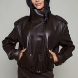 Lucinda Leather Funnel Neck Jacket