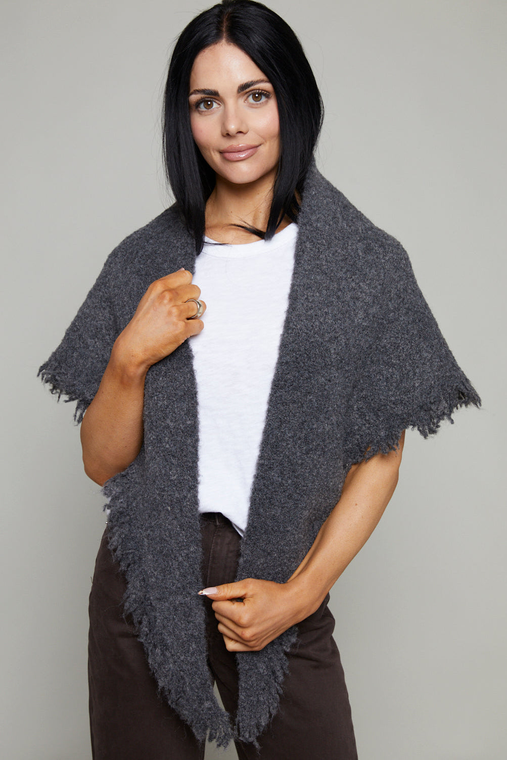 Jessie Fringed Triangle Scarf - Charcoal
