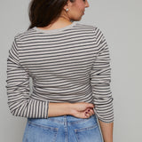 Arianna Striped Model Rib Henley - Heather Taupe