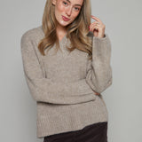 Valentina Chunky V Neck Sweater - Taupe