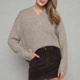 Valentina Chunky V Neck Sweater - Taupe