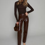 Chloe Super High Rise Straight Pants - Tobacco Croc