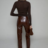 Chloe Super High Rise Straight Pants - Tobacco Croc