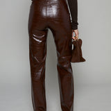 Chloe Super High Rise Straight Pants - Tobacco Croc