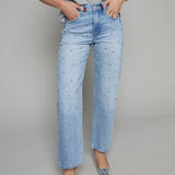 Kirby Bowed Straight Leg Studded Jeans - Aries