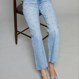 Kirby Bowed Straight Leg Studded Jeans - Aries
