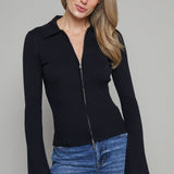 Tina Collared Zip Up Knit Cardigan
