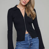Tina Collared Zip Up Knit Cardigan