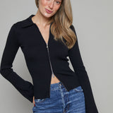 Tina Collared Zip Up Knit Cardigan