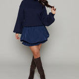 Kirsty Mixed Media Mini Dress - Navy