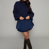 Kirsty Mixed Media Mini Dress - Navy
