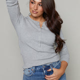 Arianna Model Rib Henley - Heather Grey
