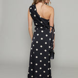 Skye Asymmetrical Satin Polka Dot Maxi Dress