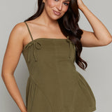 Lena Bow Trim Peplum Top - Olive