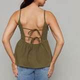 Lena Bow Trim Peplum Top - Olive
