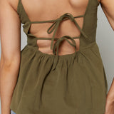 Lena Bow Trim Peplum Top - Olive