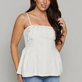 Lena Bow Trim Peplum Top - Cream