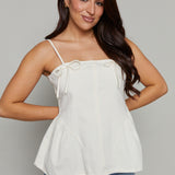 Lena Bow Trim Peplum Top - Cream