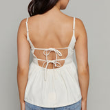 Lena Bow Trim Peplum Top - Cream