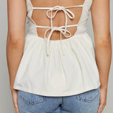 Lena Bow Trim Peplum Top - Cream