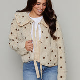 Evalina Polka Dot Collared Sherpa Jacket