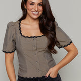 Georgia Gingham Scalloped Blouse