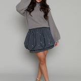 Kirsty Embellished Mixed Media Mini Dress - Gray