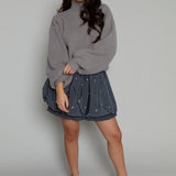 Kirsty Embellished Mixed Media Mini Dress - Gray