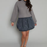 Kirsty Embellished Mixed Media Mini Dress - Gray