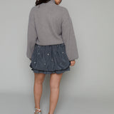 Kirsty Embellished Mixed Media Mini Dress - Gray