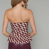 Maren Abstract Strapless Peplum Top