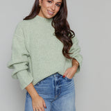 Jessie Relaxed High Neck Ribbed Sweater - Grass