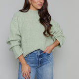 Jessie Relaxed High Neck Ribbed Sweater - Grass