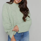Jessie Relaxed High Neck Ribbed Sweater - Grass