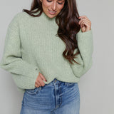 Jessie Relaxed High Neck Ribbed Sweater - Grass