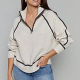 Byron Oversized Half Zip Sweater - Light Heather Oatmeal