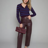 Wrigley High Rise Bowed Straight Leather Pant