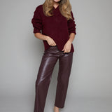 Wrigley High Rise Bowed Straight Leather Pant