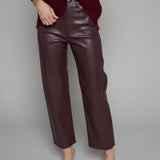 Wrigley High Rise Bowed Straight Leather Pant
