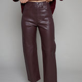Wrigley High Rise Bowed Straight Leather Pant