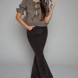 Sutton Plaid Bow Front Peplum Top