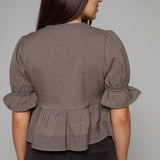 Sutton Plaid Bow Front Peplum Top