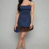 Francesca Gingham Fur Mini Dress