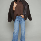 Brenna Faux Leather Bomber Jacket - Brown