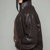 Brenna Faux Leather Bomber Jacket - Brown
