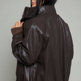Brenna Faux Leather Bomber Jacket - Brown